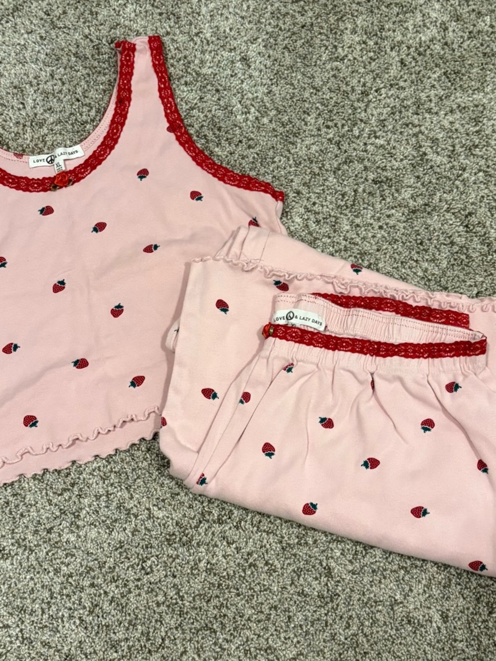 Pink Strawberry-Print Tank & Pants Pajama Set Cozy Size XL